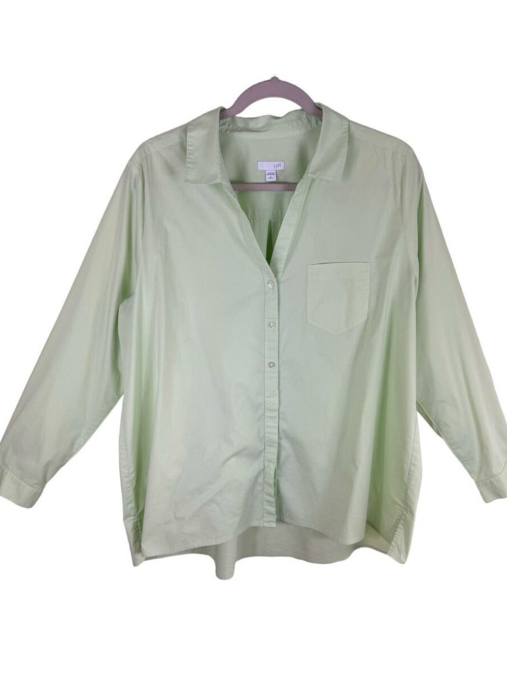 J. Jill Light Lime Green Collared Long Sleeve Button Up Cotton Blend Shirt Sz L